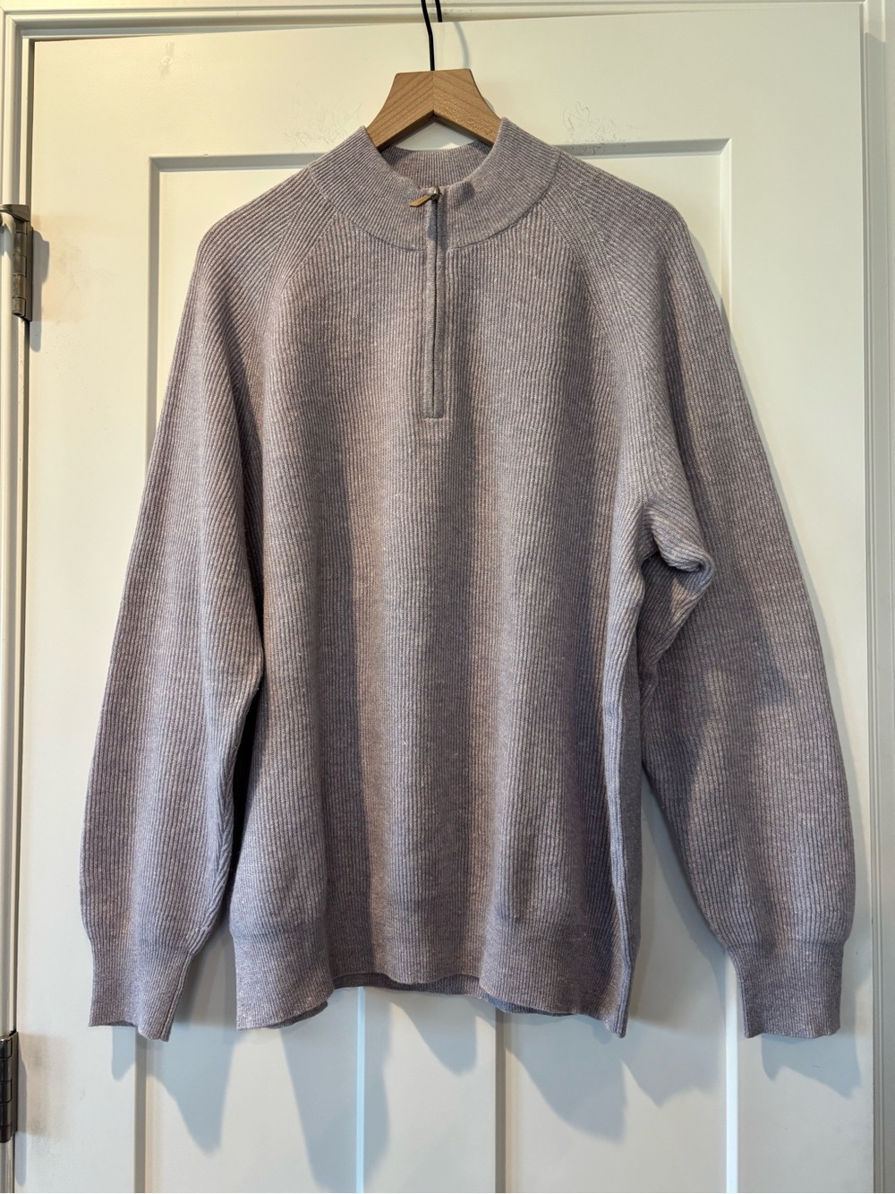 Peter Millar Men's Ribbed 1/4 Zip Sweater Light Lavender Cashmere Linen Blend L